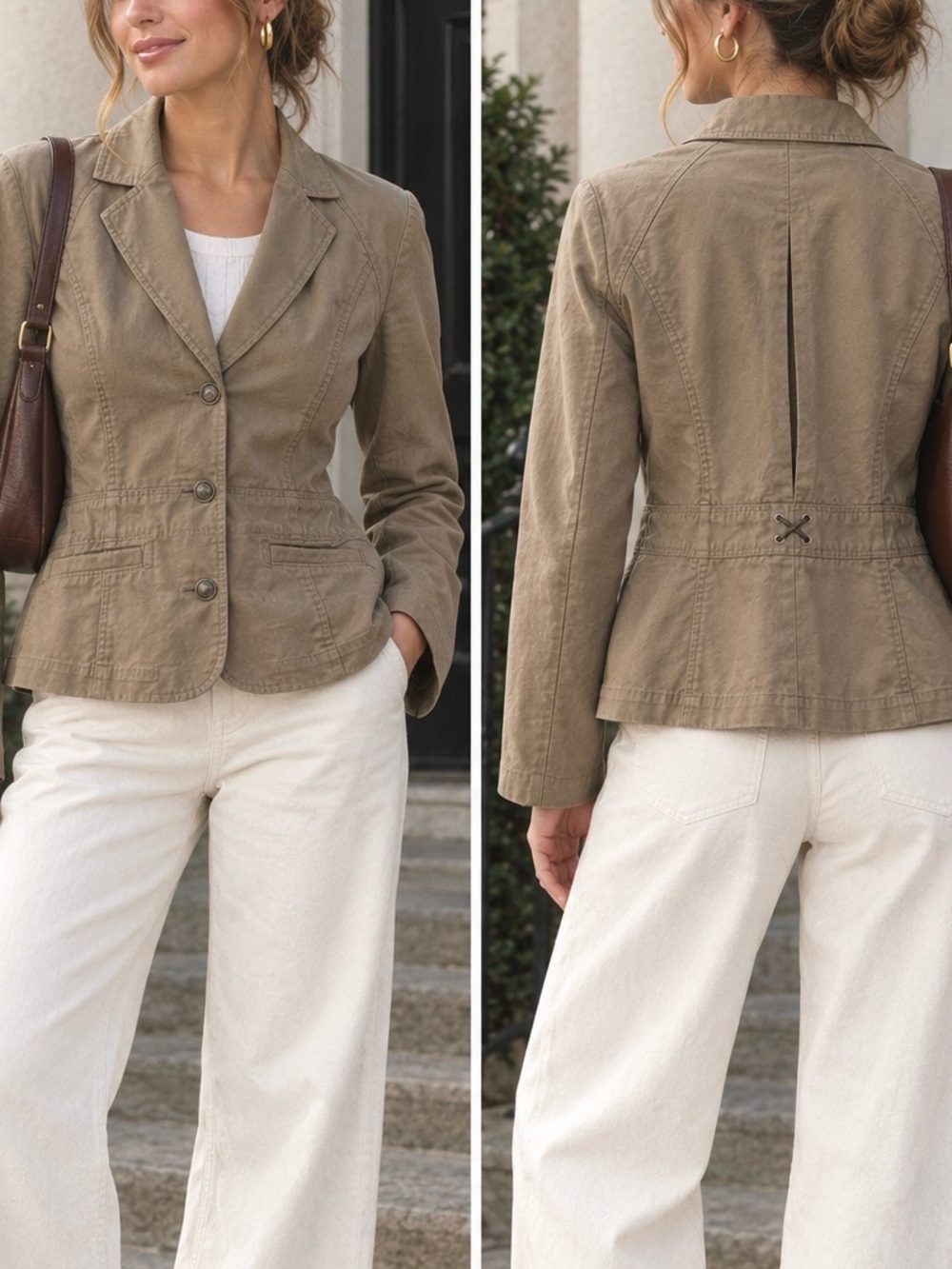 NEW $89 Size 14 Liz Claiborne Modern Edwardian Khaki Beige Cotton Blazer Jacket